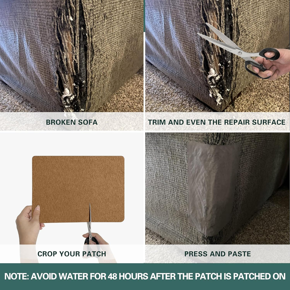 Azobur Couch Patch Repair Fabric,Microfiber Fabric, Self-Adhesive, for Sofa Repair and Upholstery, 2 Pieces, 9.5 x 11 inches (Black)