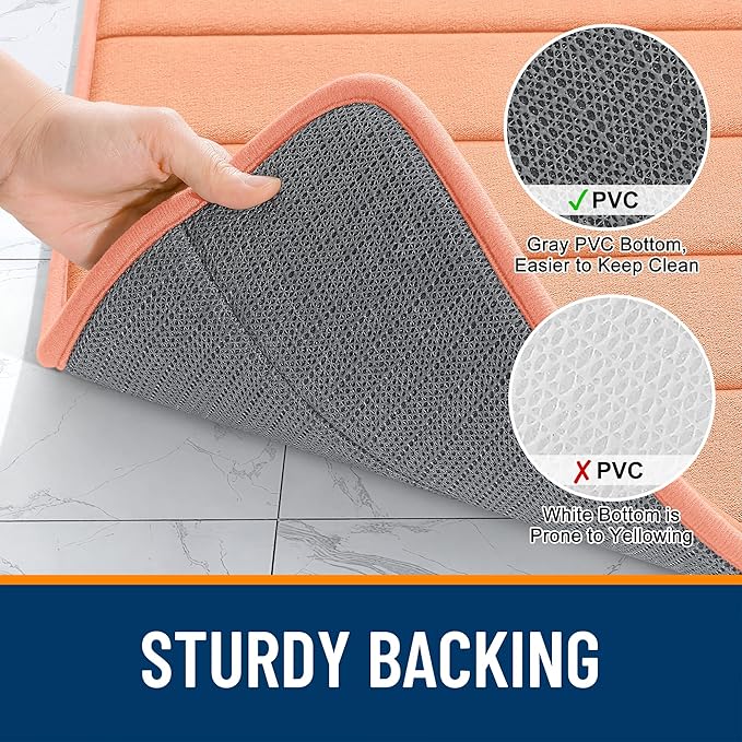 OLANLY Memory Foam Bath Mat 44x24, Super Soft Absorbent Bathroom Rugs, Quick Dry, Machine Washable Shower Floor Rugs, Bathmat Carpet, Bathroom Home Decor Accessories, Peach