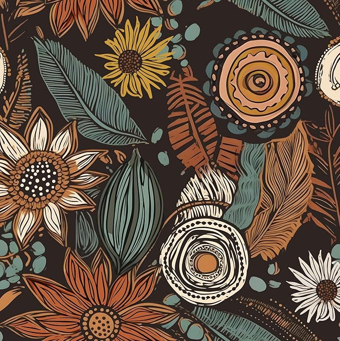 Rustic Boho Wallpaper Peel and Stick, Vintage Dark Brown Floral Contact Paper