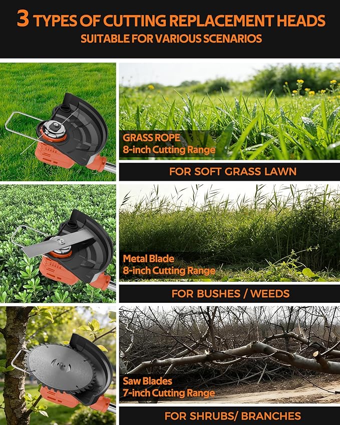 21V Electric Weed Wacker, 3 in 1 Lightweight Cordless Weed Eater, Grass Weed Trimmer/Edger/Lawn Mower/Brush Cutter with 2 x 2.0Ah Batteries and 3 Types Blade for Garden and Yard