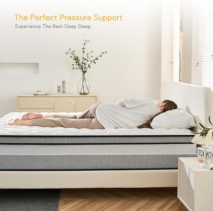 Queen Mattress, 14 Inch Queen Size mattresses | Medium Firm - Cooling Gel Memory Foam & Zoned Pocket Coils for Pressure Relief, Spinal Alignment & Extra Lumbar Support | Motion Isolation |