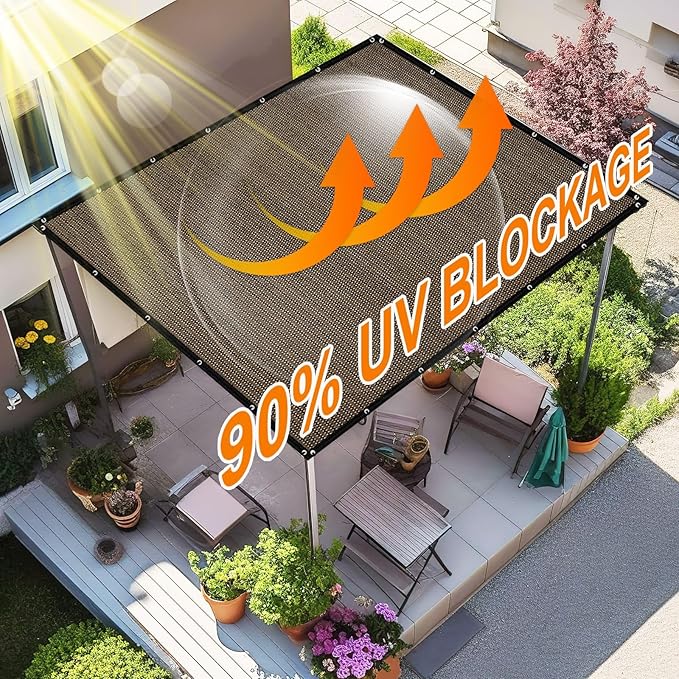 Artpuch 90% Sun Shade Cloth, 8 x 16 FT Pergola Shade Cover Canopy with Grommets, Sun Screen Fabric Tarp for Patio, Outdoor, Garden, Backyard, Mocha