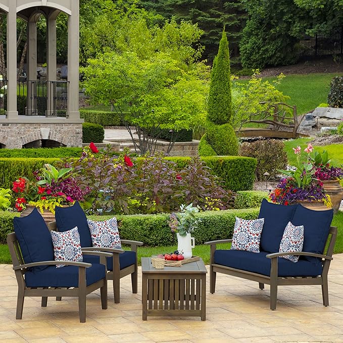 Arden Outdoor Deep Seat Cushion Set (4-Pack), 22 in x 24 in, Weather-Proof, Rain-Proof, Fade Resistant Patio Cushion for Chair, Sofa, and Couch Sapphire Blue Leala