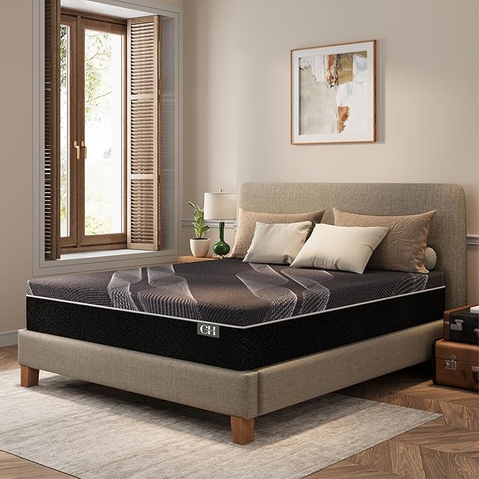 CH CHARME HOUSE 10 Inch King Mattress, Bamboo-Charcoal Memory Foam Mattress, Cooling & Pressure Relief, Bed in a Box, Foam Made in USA & CertiPUR-US Certified, 76"x80"x10", Black