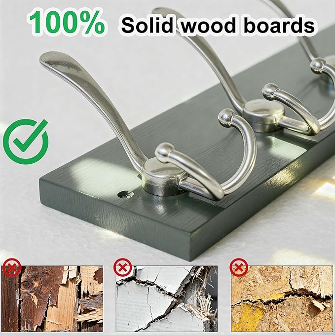 SKOLOO Creations Forest Green Solid Wood Wall Mounted Coat Rack, 10 Hooks