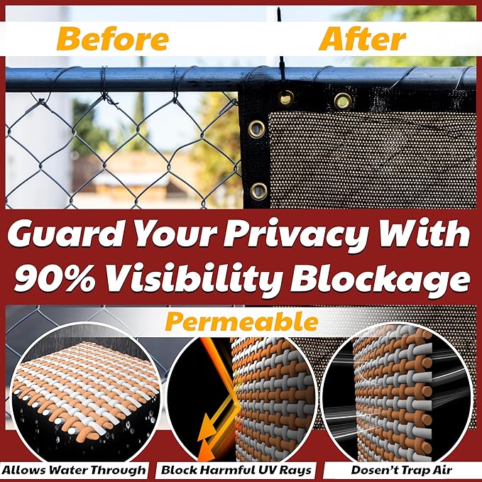 Amgo Custom Made 3' x 172' Brown Balcony Privacy Screen, Apartment Porch Railing Patio Fence Windscreen Fabric Cloth, Heavy Duty, Commercial and Residential, 90% Blockage (We Customize)