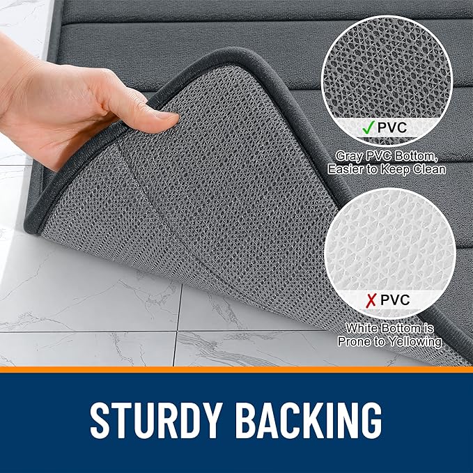 OLANLY Memory Foam Long Bathroom Rugs Runner 47x20, Super Soft Absorbent Bath Mat, Quick Dry, Machine Washable Shower Floor Rugs, Bathmat Carpet, Bathroom Home Decor Accessories, Black
