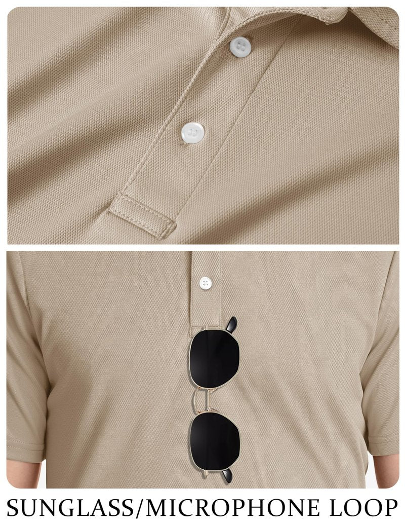 TACVASEN Mens Golf Shirt Dry Fit Mens Polo Shirts Short Sleeve Performance Golf Polos for Men with Collar Work Shirts Khaki, XL