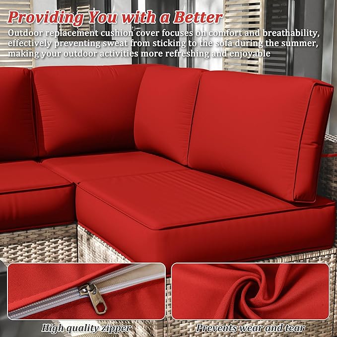 14 Pcs Outdoor Cushion Slipcovers Outdoor Patio Cushion Covers Replacement Waterproof with Zipper for Outdoor Furniture, Patio Sofa Couch 3 Sizes, Covers Only