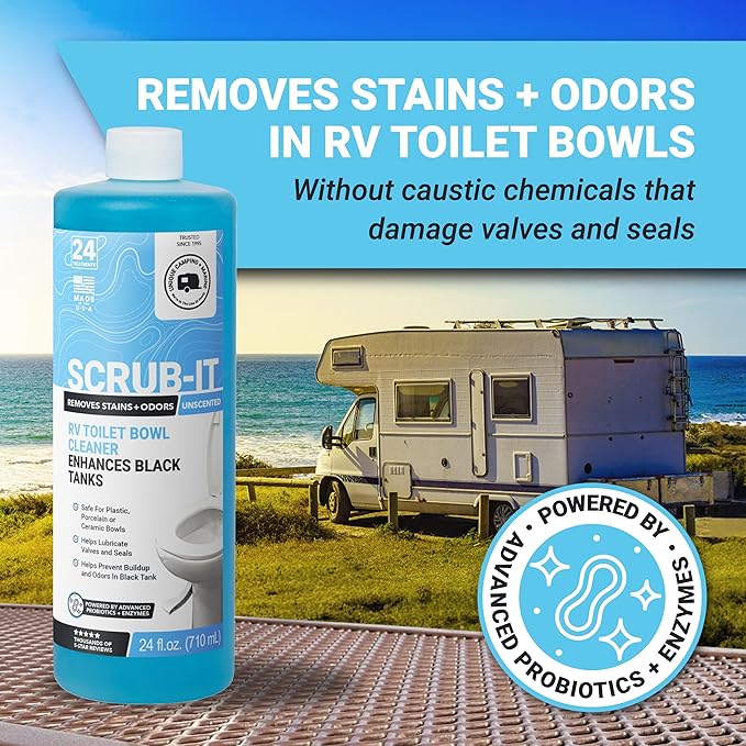 Unique Scrub-It RV Toilet Bowl Cleaner Liquid - Helps Remove Stink, Stains and Debris - Safe on All Toilet Types (24 oz)