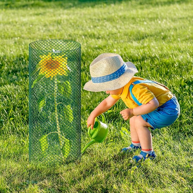 32.8ftx16In Plant Protectors from Animals,Plant Cages for Outdoor Plants,Wire Plant Protector Cage,Wire Plant Protector,Chicken Wire Cloche with Ground Stakes & Nylon Ties Protect Plants from Animals