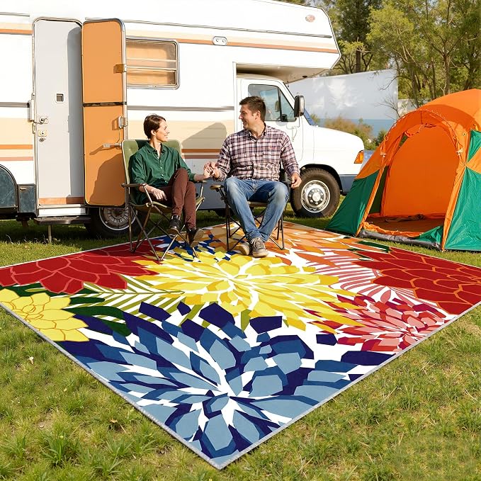 ZonLi Colorful Outdoor Rug 5x8Ft Waterproof Multicolored Indoor Area Rug Washable Outdoor Patio Rugs Tropical Floral Non Slip Outdoor Carpet for Living Room, Pool,Backyard,Deck,Camping