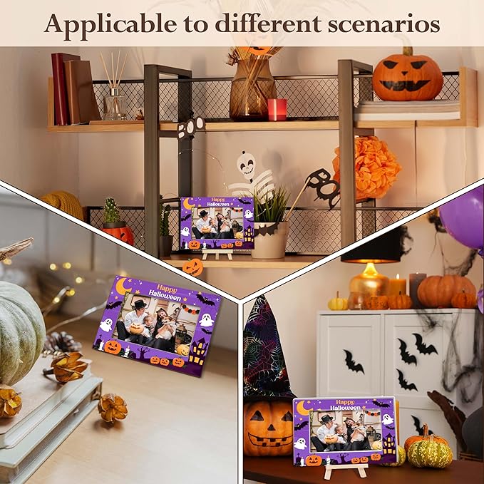 Halloween Picture Frame, 4×6 Pumpkin Wooden Photo Frame for Home Decor Tabletop Display, Cute Ghost Gifts for Family Friends - A02