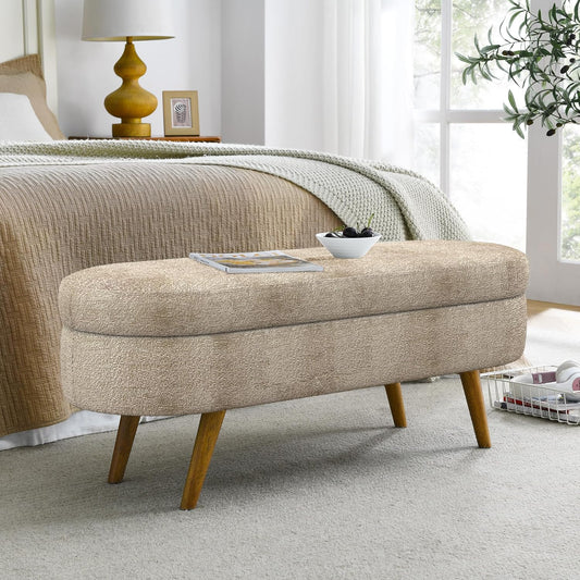 Storage Bench, 43" Storage Ottoman Bench, Shoe Storages Benches for Bedroom, Upholstered Entryway Benches with Seating, Rubber Wood Legs for Bedroom, Living Room, Entryway, Bed Side, Brown