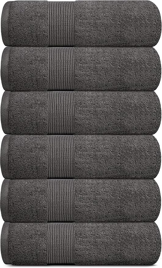 White Classic Resort Collection Soft Hand Towels | 16x27 Luxury Hotel Plush & Absorbent Cotton Hand Towel [6 Pack, Charcoal]