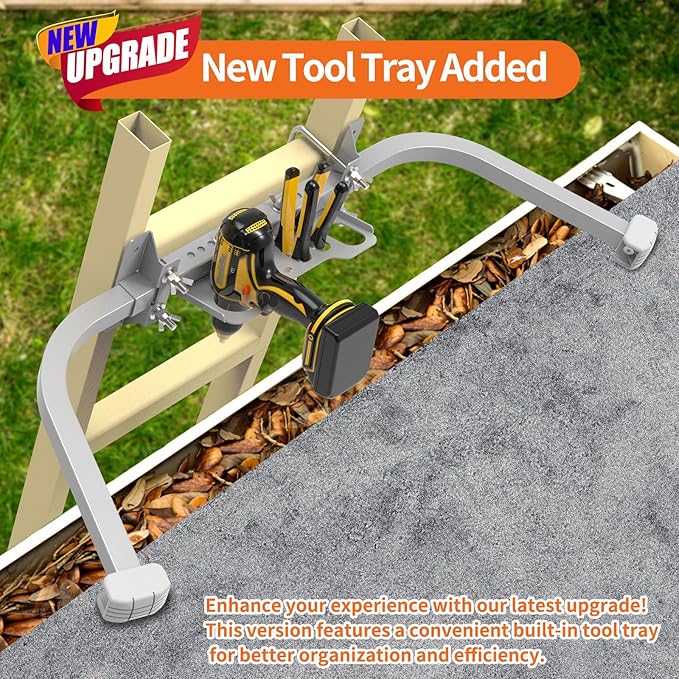 Aluminum Ladder Stabilizer, Heavy Duty Extended Ladder Accessories for Roof Gutter Guard Cleaning with Tool Tray, Ladder Stand-Off Wing Span with Non-Slip Rubber Bottom Pad