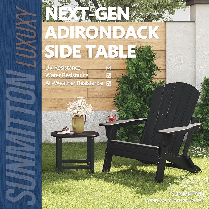 Outdoor Adirondack Side Table for Patio Porch Pool, 18" HDPE Weather Resistant End Table for Backyard and Indoor Use, Easy Maintenance & Indoor Outdoor Durable Construction(Black)