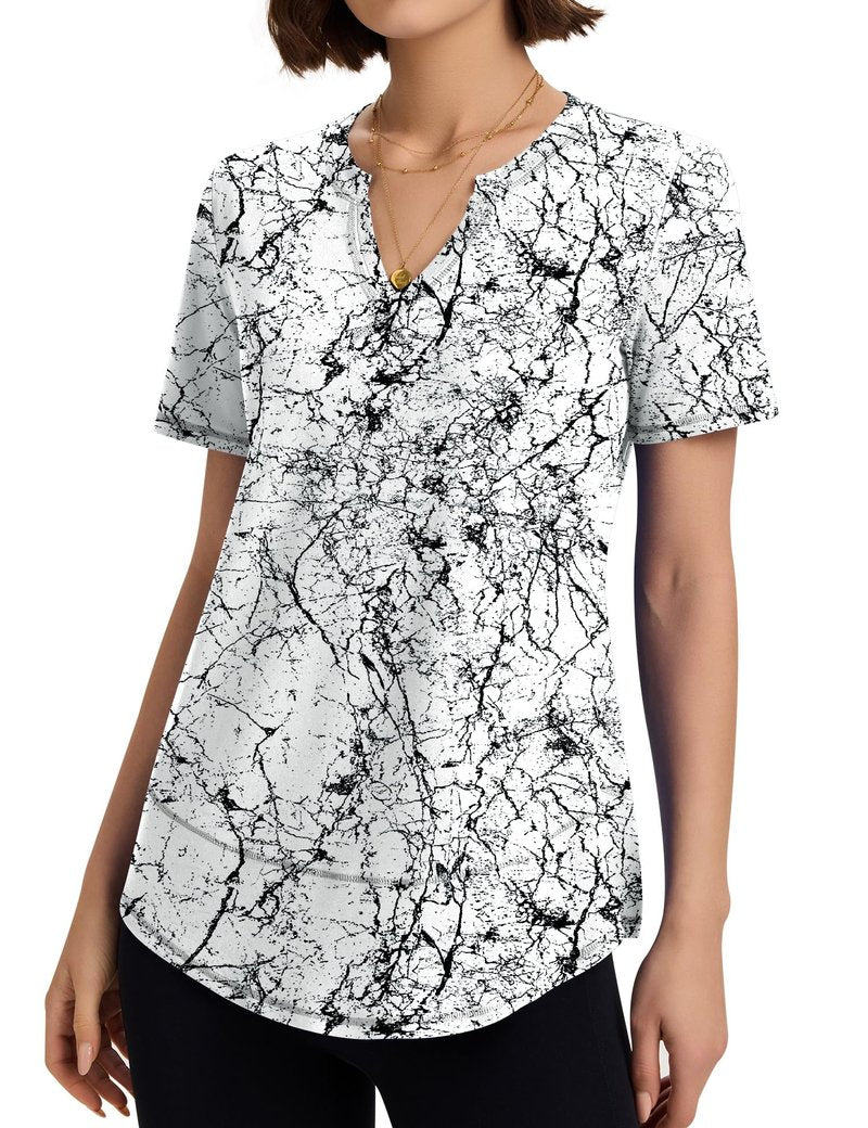 TCOT Women's Short Sleeve Workout Shirts Casual Yoga T-Shirt Soft Athletic Tee Tops Running Hiking Shirts Printed L