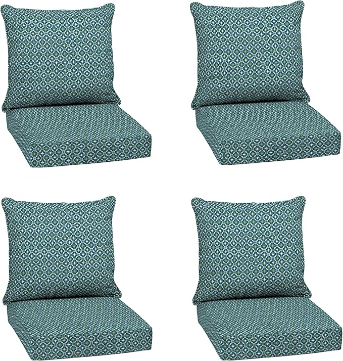 Arden Outdoor Deep Seat Cushion Set (4-Pack), 22 in x 24 in, Weather-Proof, Rain-Proof, Fade Resistant Patio Cushion for Chair, Sofa, and Couch Alana Tile