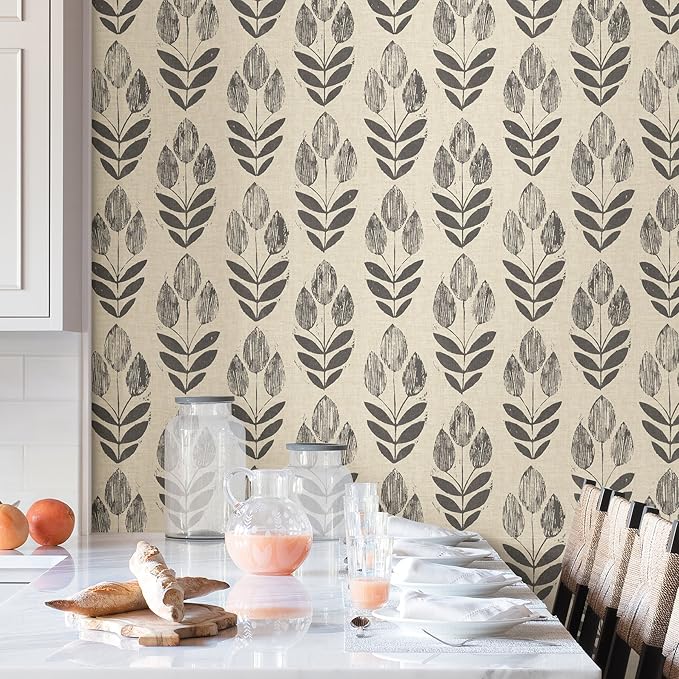 NuWallpaper Folk Tulip Peel and Stick Wallpaper, Textured Removable Wallpaper