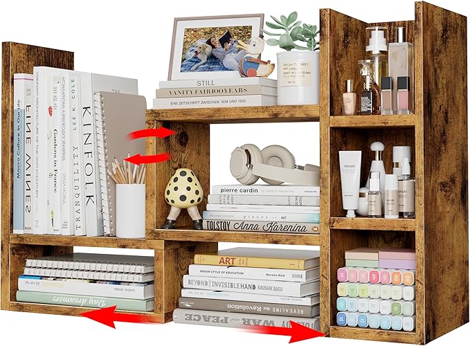 Desk Shelves Desktop Organizer Shlef - Rustic Office Organization for Top of Desk Organizers and Accessories Corner Bookshelf Table Top Shelving Small Hutch Decorations for Office