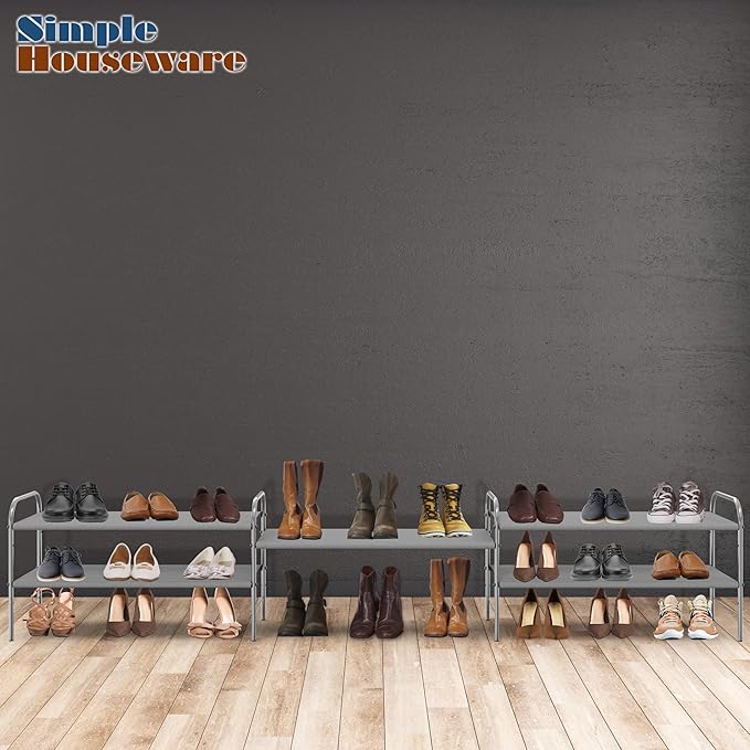 Simple Houseware 2-Tier Shoe Rack Storage Organizer, Grey