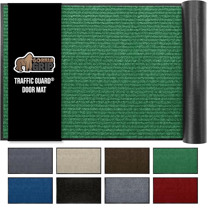 GORILLA GRIP Traffic Guard Door Mat, 47x35, Heavy Duty Welcome Mats, Commercial Office Space Doormat, Waterproof, Fade Resistant, Strong Rubber Backing, Low Profile, Shoe and Boot Scraper, Green