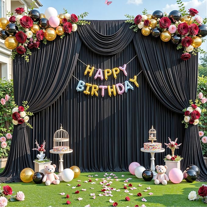4 Panels Black Backdrop Curtain for Parties Wrinkle Free Black Photo Curtains Backdrop Drapes Fabric Decoration for Birthday Party Wedding 20ft(W) x 10ft(H)