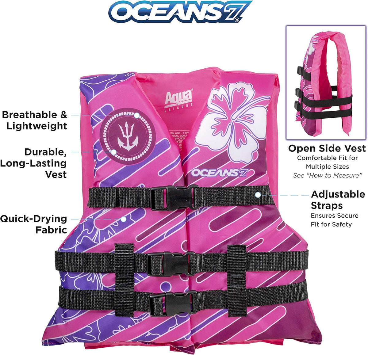 Oceans 7 Life Jacket - US Coast Guard Approved Infant & Youth Vest | Type II & III Personal Flotation Device