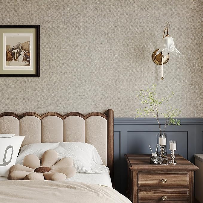 VEELIKE Beige Grasscloth Wallpaper Textured Peel and Stick Grass Cloth Wallpaper