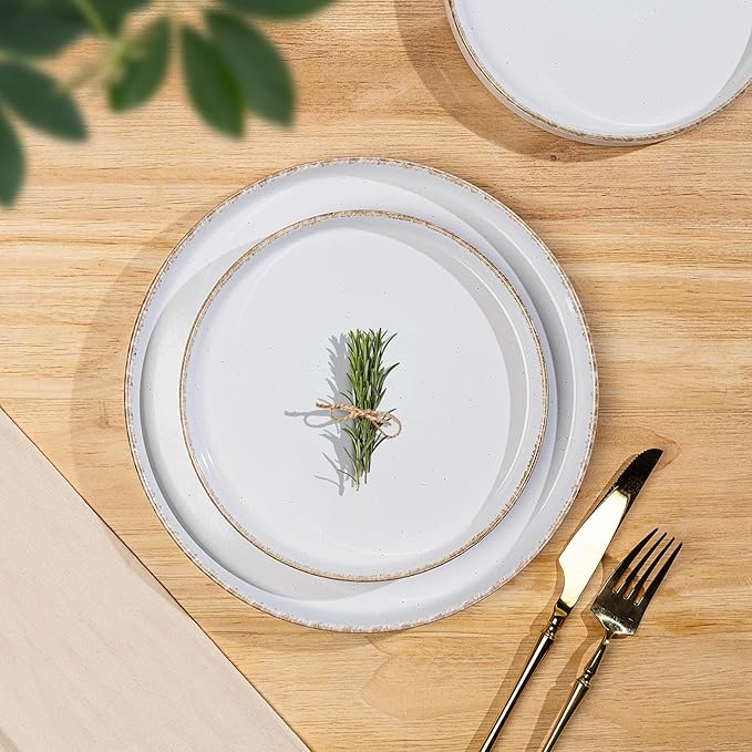 AmorArc Ceramic Dinnerware Sets for 8, 24 Pieces Handpainted Plates and Bowls Set with Rustic Terracotta Underside, Scratch Resistant Stoneware Dishes Set, Dishwasher & Microwave Safe