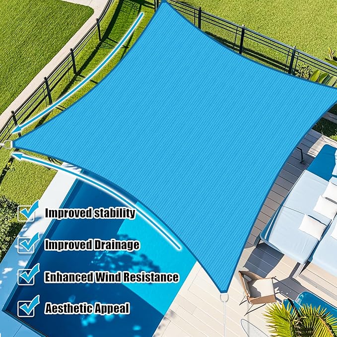Amagenix Sun Shade Sail 4'X4' Curved Edge Outdoor Shade Canopy Turquoise Mixed Breathable 95% UV Block Shade Cloth for Patio Garden Backyard (We Make Custom Size)