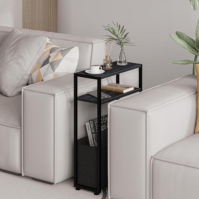 Narrow Side Table, Slim Side Table with Magazine Rack, Bathroom Table for Small Spaces, Narrow Bedside Table for Living Room, Bedroom | with Magazine Rack, Bathroom Table, for Small Spaces, for Living Room, Bedroom