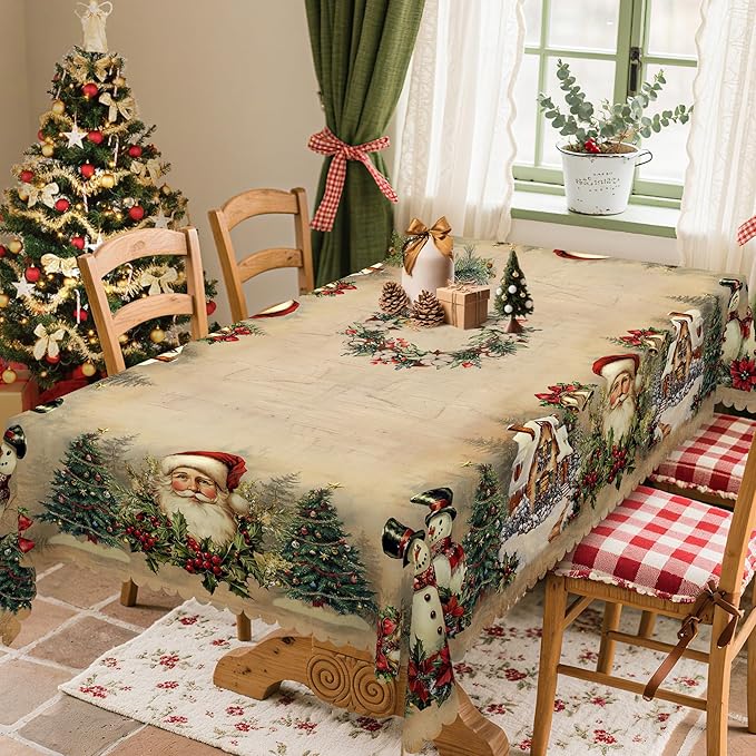 Eikione Retangular Tablecloth 152x220inch, Christmas Tablecloth Waterproof and Wrinkle-Free, Table Covers, Winter Decorations for Home Dining Retro