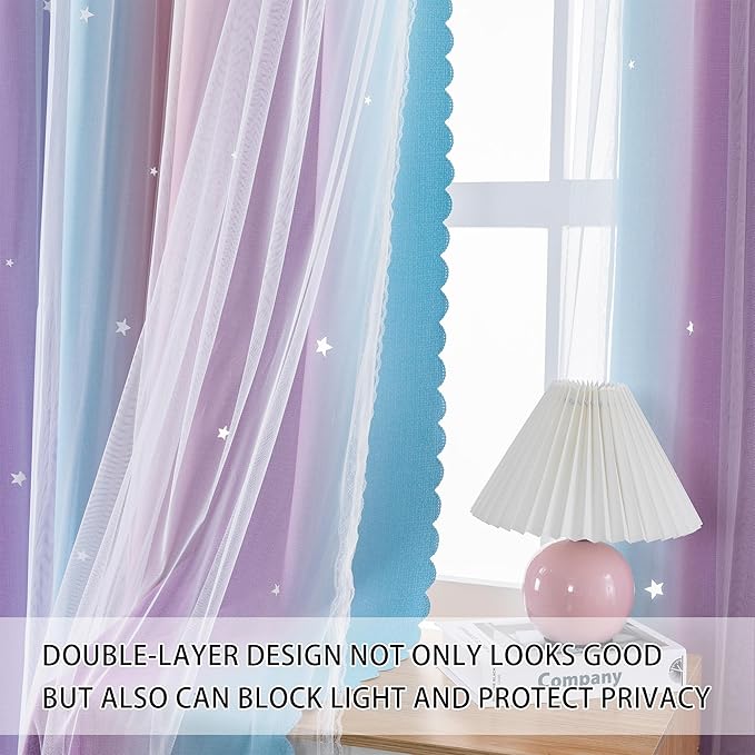 XiDi Curtains for Bedroom Decor, Rainbow Pink Purple/62/84
