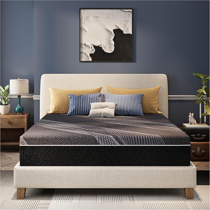 CH CHARME HOUSE 12 Inch Queen Mattress, Bamboo-Charcoal Memory Foam Mattress, Cooling & Pressure Relief, Bed in a Box, Foam Made in USA & CertiPUR-US Certified, 60'x80'x12', Black