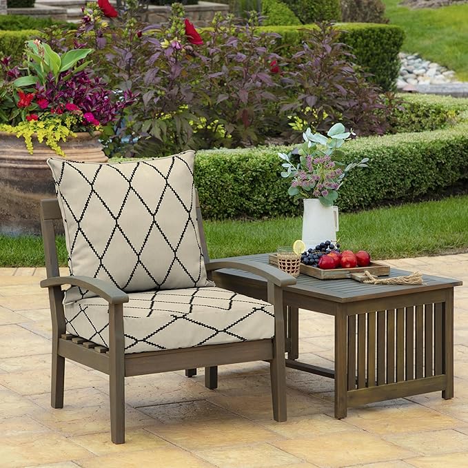 Arden Outdoor Deep Seat Cushion Set (2-Pack), 24 in x 24 in, Weather-Proof, Rain-Proof, Fade Resistant Patio Cushion for Chair, Sofa, and Couch Tan Diamond Trellis