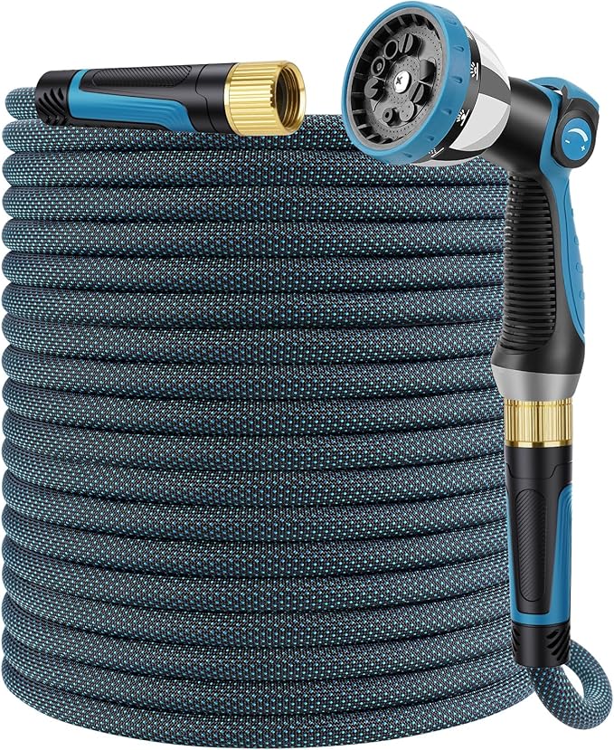 Non-Expandable Garden Hose 75 FT, Lightweight Hose with 10 Function Spray Nozzle, Kink-Free Flexible Water Hose, Durable, Leak-Proof, 360° Swivel Connectors, Portable Storage Strap