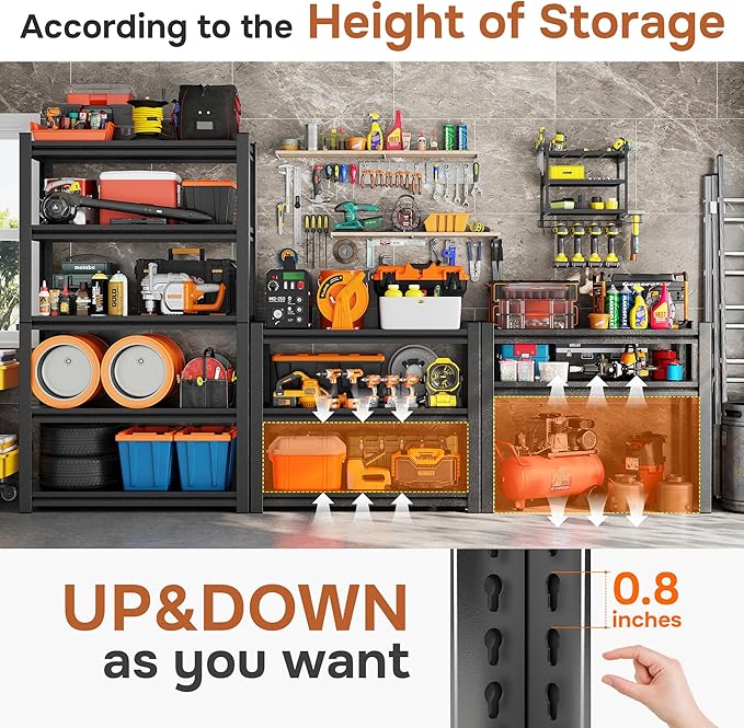3000LBS Wire Shelving Unit, 5 Tier Adjustable Metal Storage Shelves for Kitchen Pantry Office Steel Organizer Wire Rack for Narrow Space College Dorm School, 15.7" D x 35.4" W x 72" H, Black