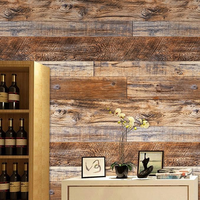 WENMER 17.71" x 708" Brown Wood Wallpaper Peel and Stick Wallpaper Shiplap Self