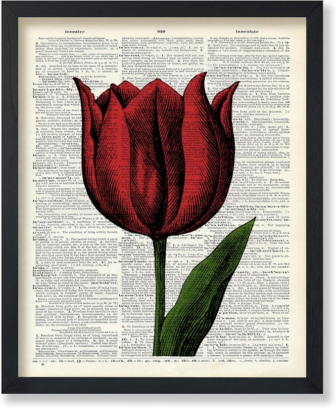 Poster Master Dictionary Art Poster - Tulip Print - Red Flower Art - Floral Art - Gift for Men, Women & Florist - Minimal Decor for Living Room, Bedroom, Dorm or Flower Shop - 11x14 UNFRAMED Wall Art