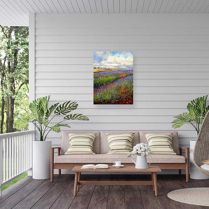 Outdoor Canvas Art - David Stribbling 'Lavender Field' Wall Art for Outdoor Spaces, Patios, or Gardens by Trademark Fine Art