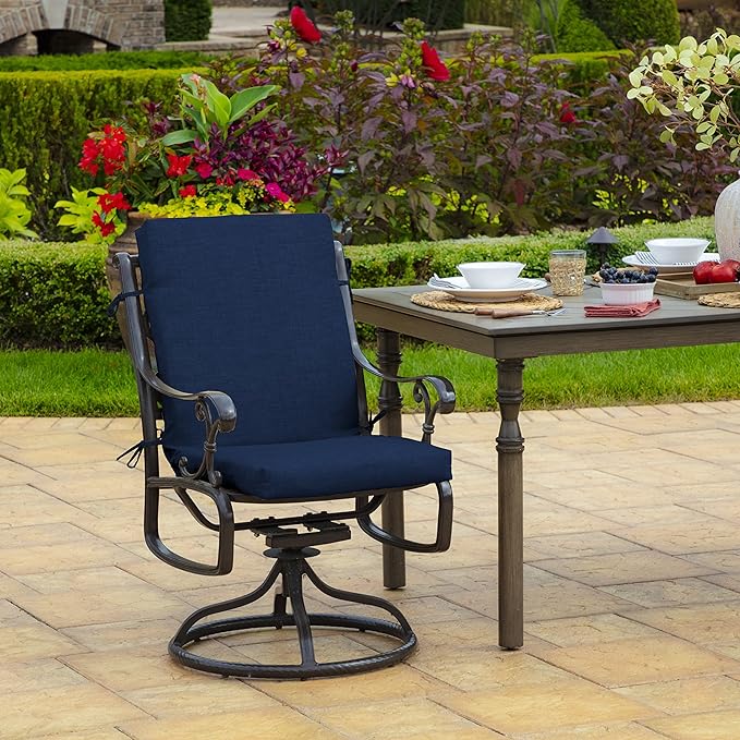 Arden Outdoor Patio Dining Chair Cushion, 20x44, Rain-Proof Seat Pad, Fade-Resistant Outdoor Cushion Sapphire Blue Leala