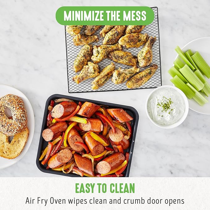 GreenLife Countertop Toaster Oven Air Fryer Stainless Steel, Healthy Ceramic Nonstick, PFAS and PFOA-Free, Tray & Basket, Bake, Broil, Reheat, Adjustable Temp & Time Control, Auto Shutoff, Black