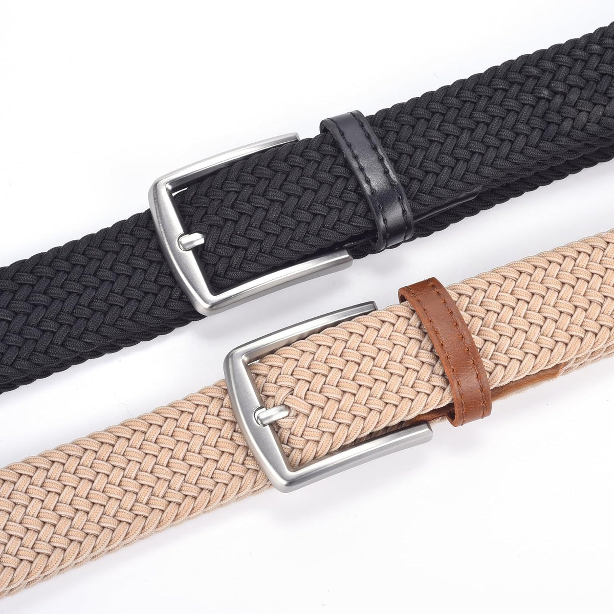 Skiennix Men's Stretch Woven Elastic Braided Belt - 1.3" Wide for Comfort and Style