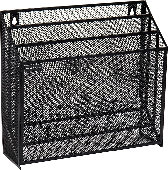 Mind Reader Vertical File Storage, Desktop Organizer, Wall Mount, Office, Metal Mesh, 12.5" L x 3.75" W x 11.5" H, Black (Pack of 4)