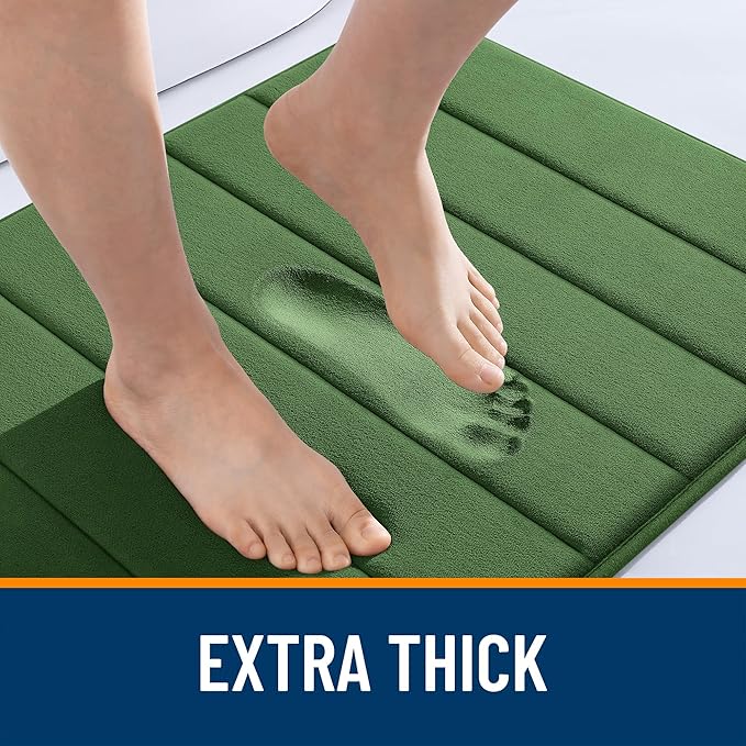 OLANLY Memory Foam Long Bathroom Rugs Runner 47x24, Super Soft Absorbent Bath Mat, Quick Dry, Machine Washable Shower Floor Rugs, Bathmat Carpet, Bathroom Home Decor Accessories, Olive Green