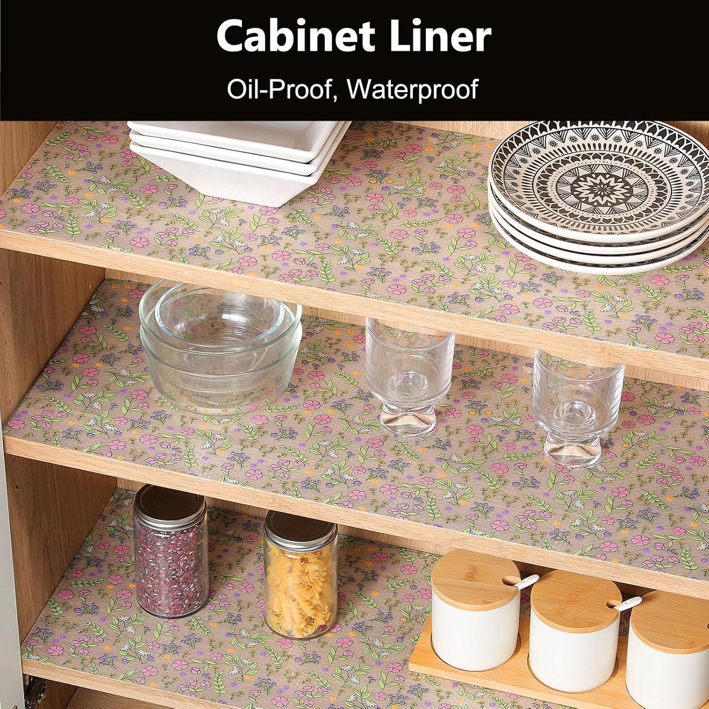 INNOLITES Non-Slip Shelf Liner – Cabinet & Drawer Liner Non-Adhesive – Waterproof Oil-Proof – Durable EVA with Floral for Kitchen Cabinets Refrigerator – BPA-Free, Easy to Cut 17.7" x 78.7"