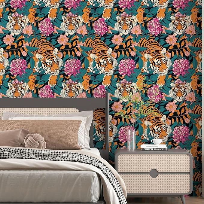 BOKEBEVE Orange Tiger Wallpapers Tiger Print Peel and Stick Wallpaper Jungle