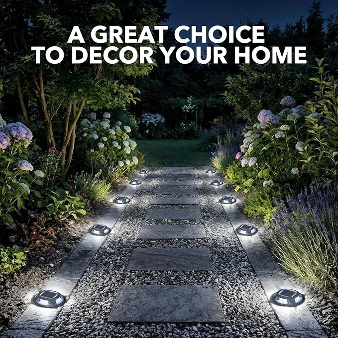 AGPTEK Solar Driveway Lights Outdoor 24 Pack, 2 Color Modes LED Deck Dock Marine Waterproof Security Marker Lights for Step Sidewalk Stair Garden Pathway Walkway Yard(Blue Light/Cool White)